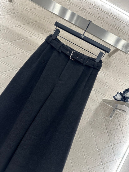 Woolen Belt Wide-Leg Trousers