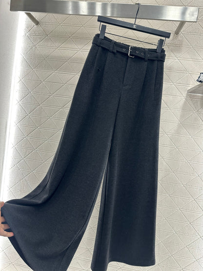 Woolen Belt Wide-Leg Trousers