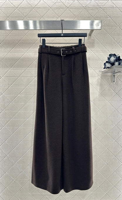 Woolen Belt Wide-Leg Trousers