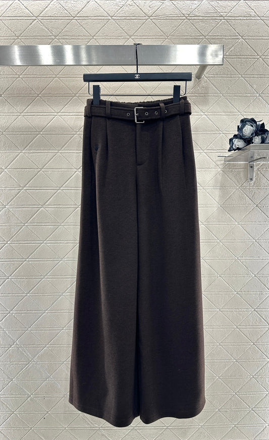 Woolen Belt Wide-Leg Trousers