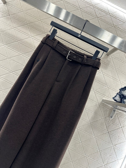 Woolen Belt Wide-Leg Trousers