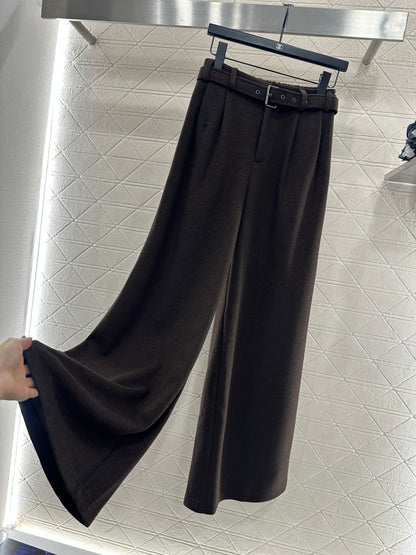 Woolen Belt Wide-Leg Trousers