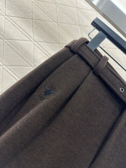 Woolen Belt Wide-Leg Trousers