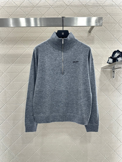 Stand Collar Half-Open Sweater