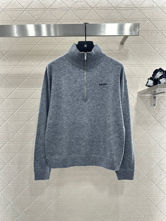 Stand Collar Half-Open Sweater