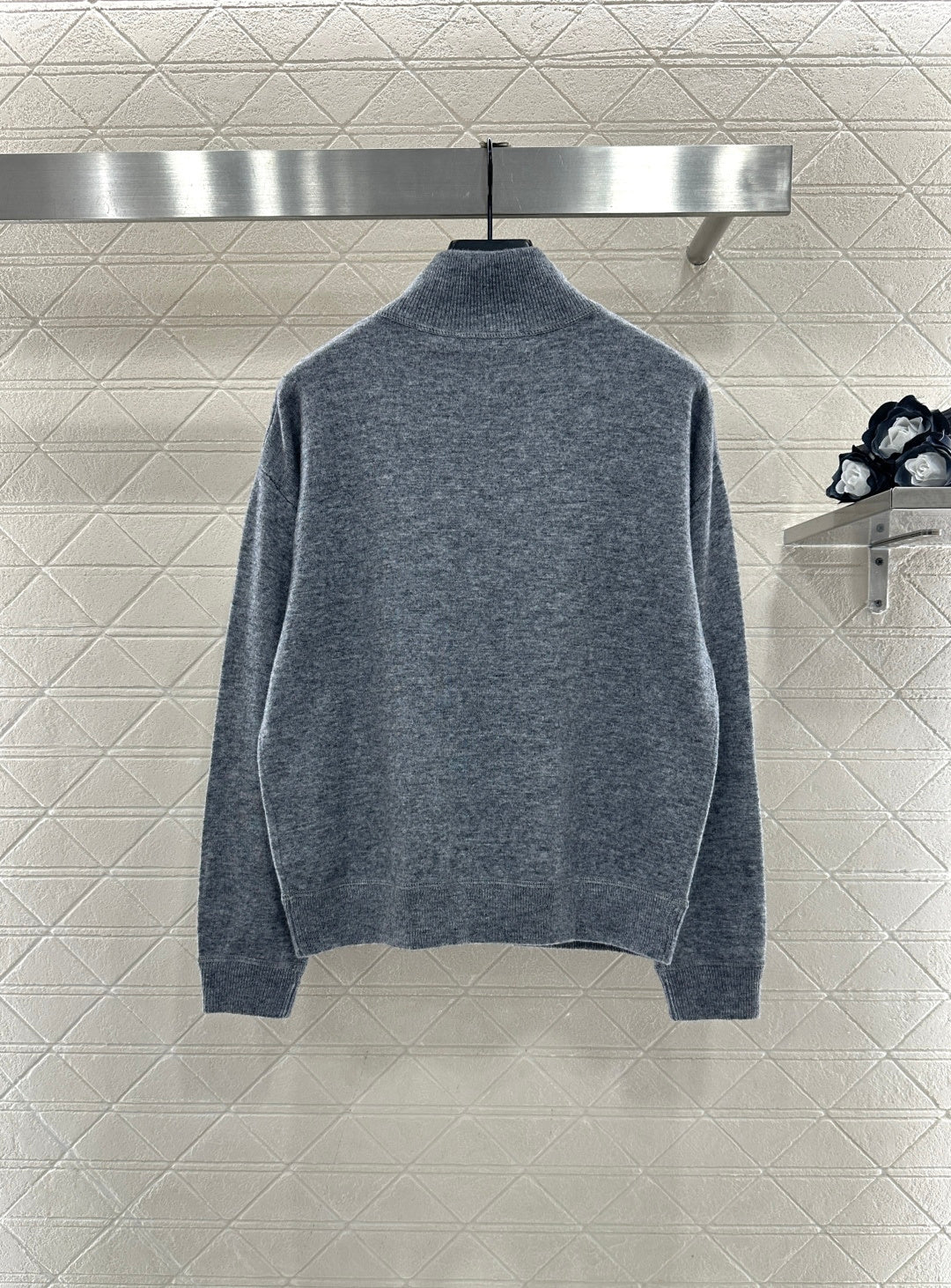 Stand Collar Half-Open Sweater