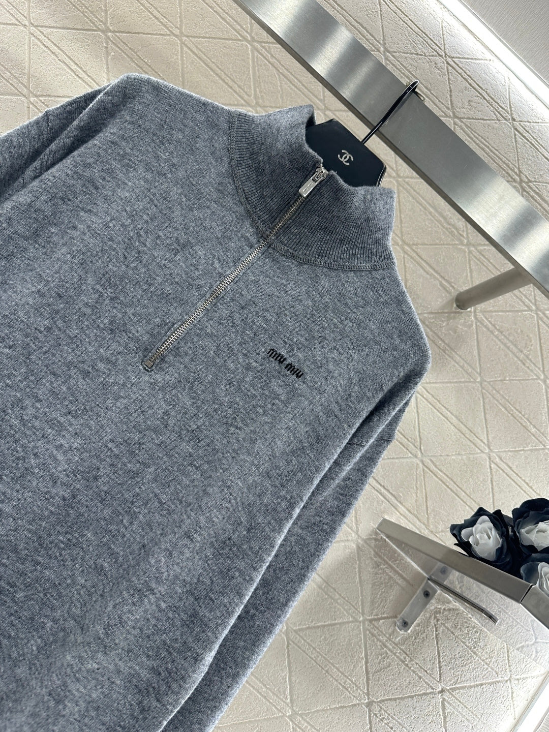Stand Collar Half-Open Sweater