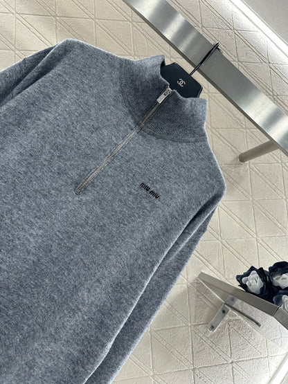 Stand Collar Half-Open Sweater