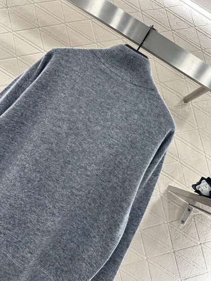 Stand Collar Half-Open Sweater