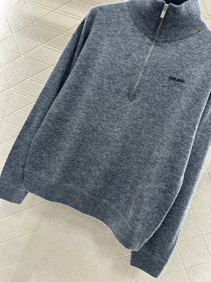 Stand Collar Half-Open Sweater