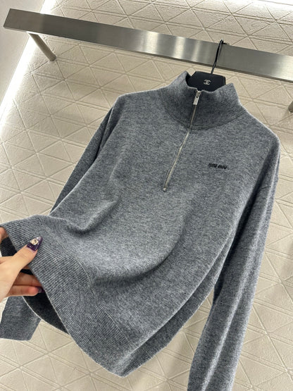 Stand Collar Half-Open Sweater
