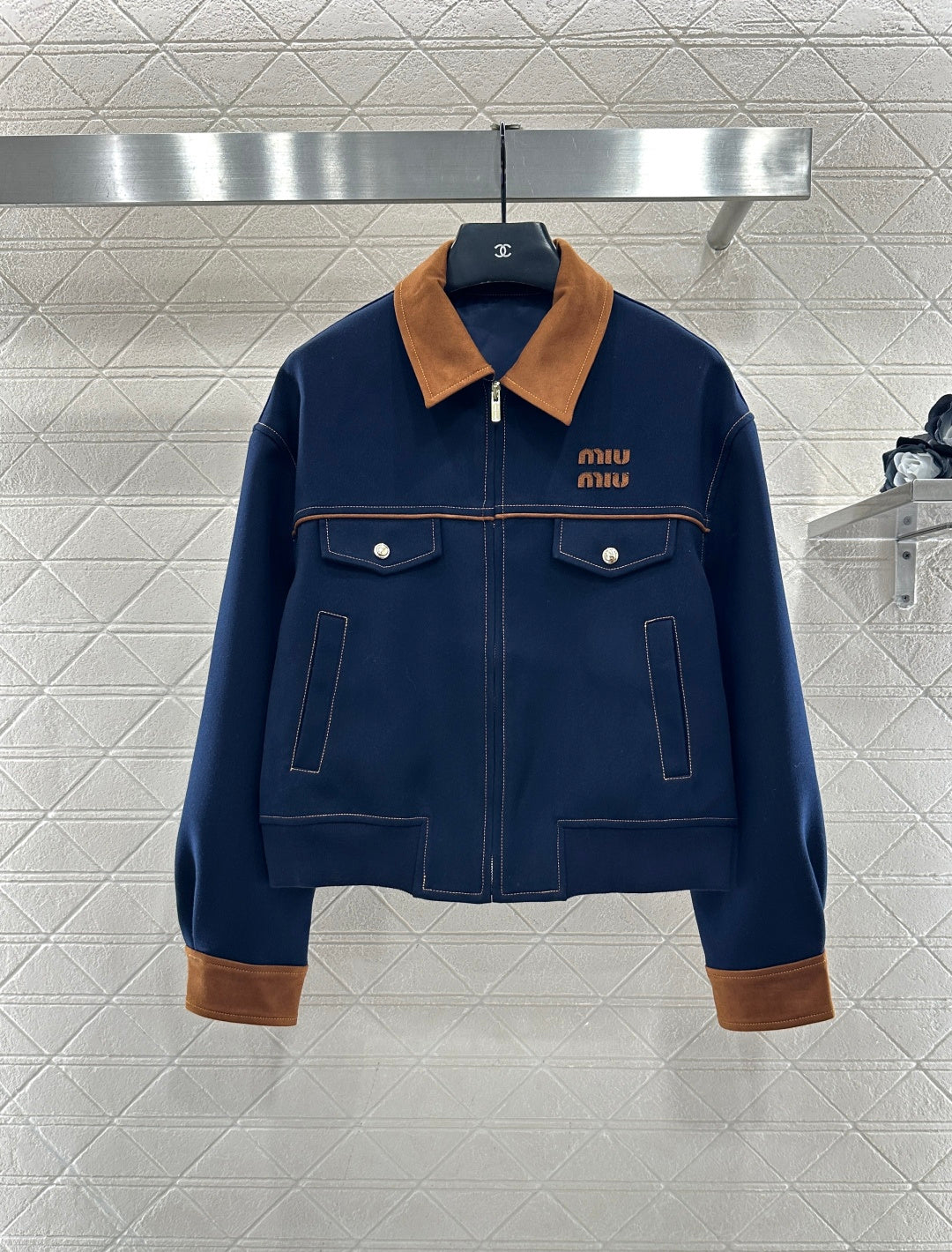 Suede Collar Zip-Up Jacket