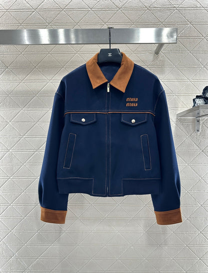 Suede Collar Zip-Up Jacket