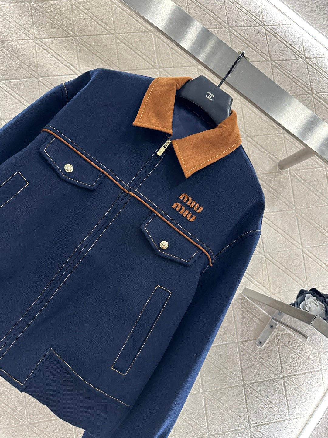 Suede Collar Zip-Up Jacket