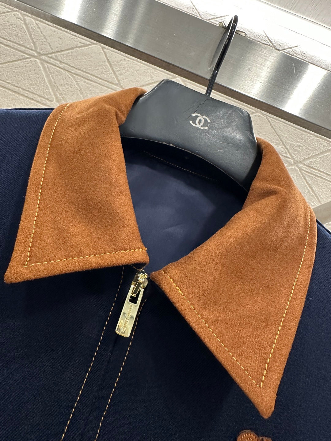 Suede Collar Zip-Up Jacket