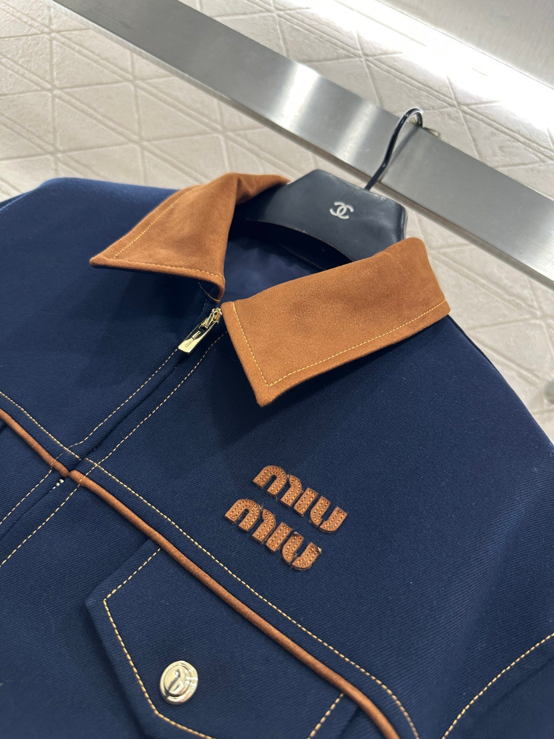 Suede Collar Zip-Up Jacket