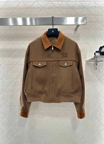 Suede Collar Zip-Up Jacket