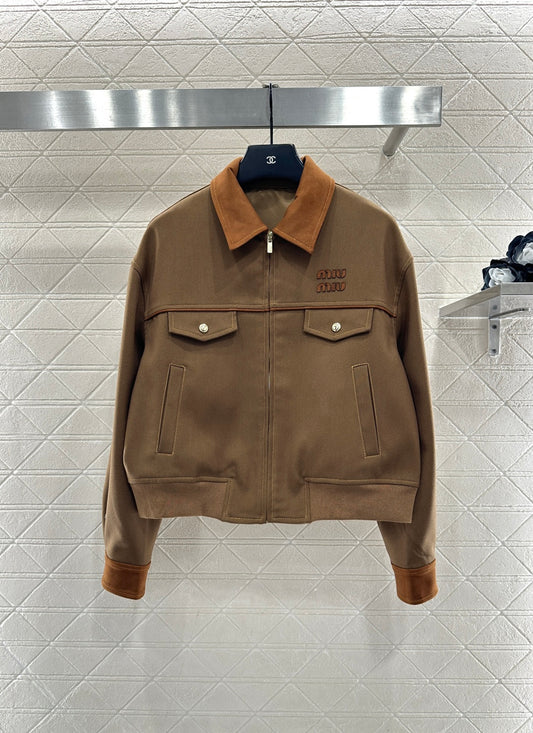 Suede Collar Zip-Up Jacket