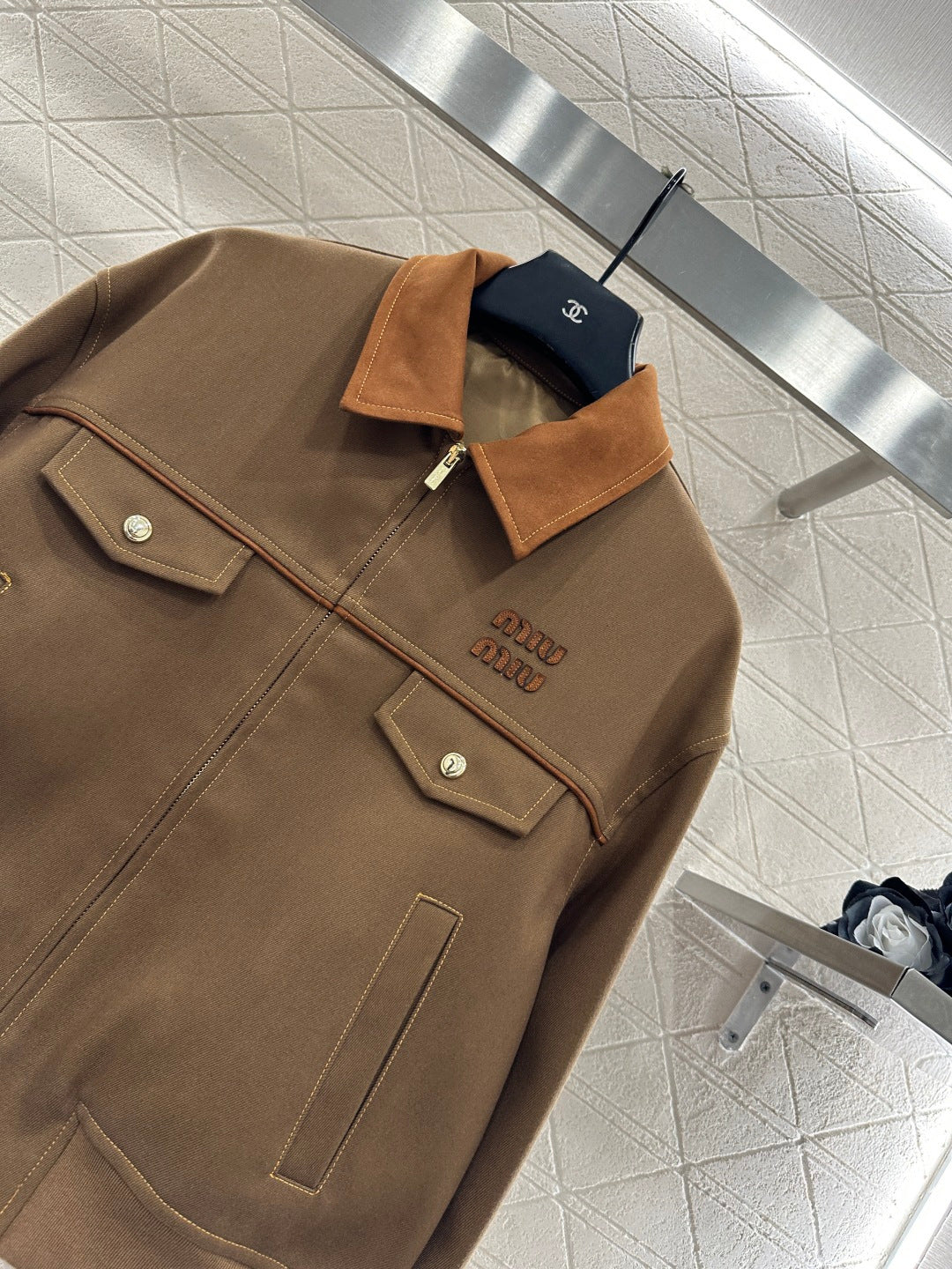 Suede Collar Zip-Up Jacket