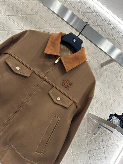 Suede Collar Zip-Up Jacket