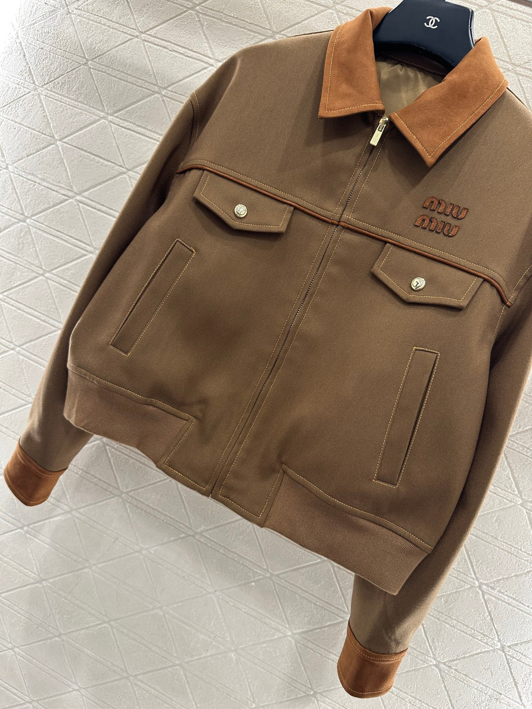 Suede Collar Zip-Up Jacket
