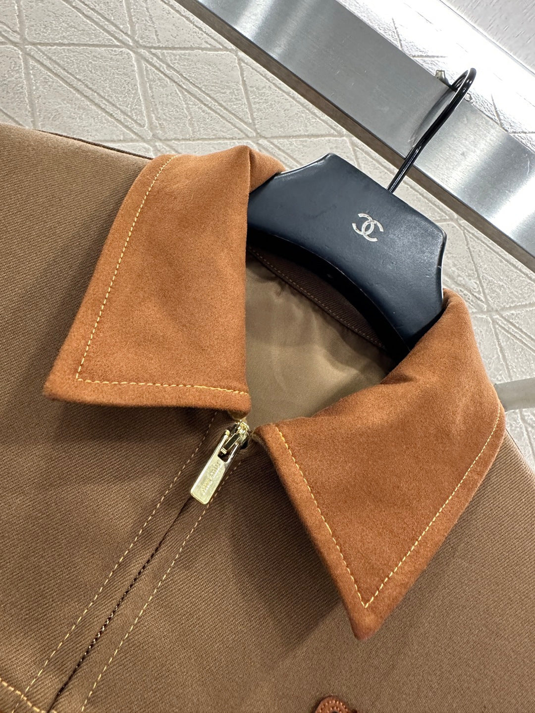 Suede Collar Zip-Up Jacket
