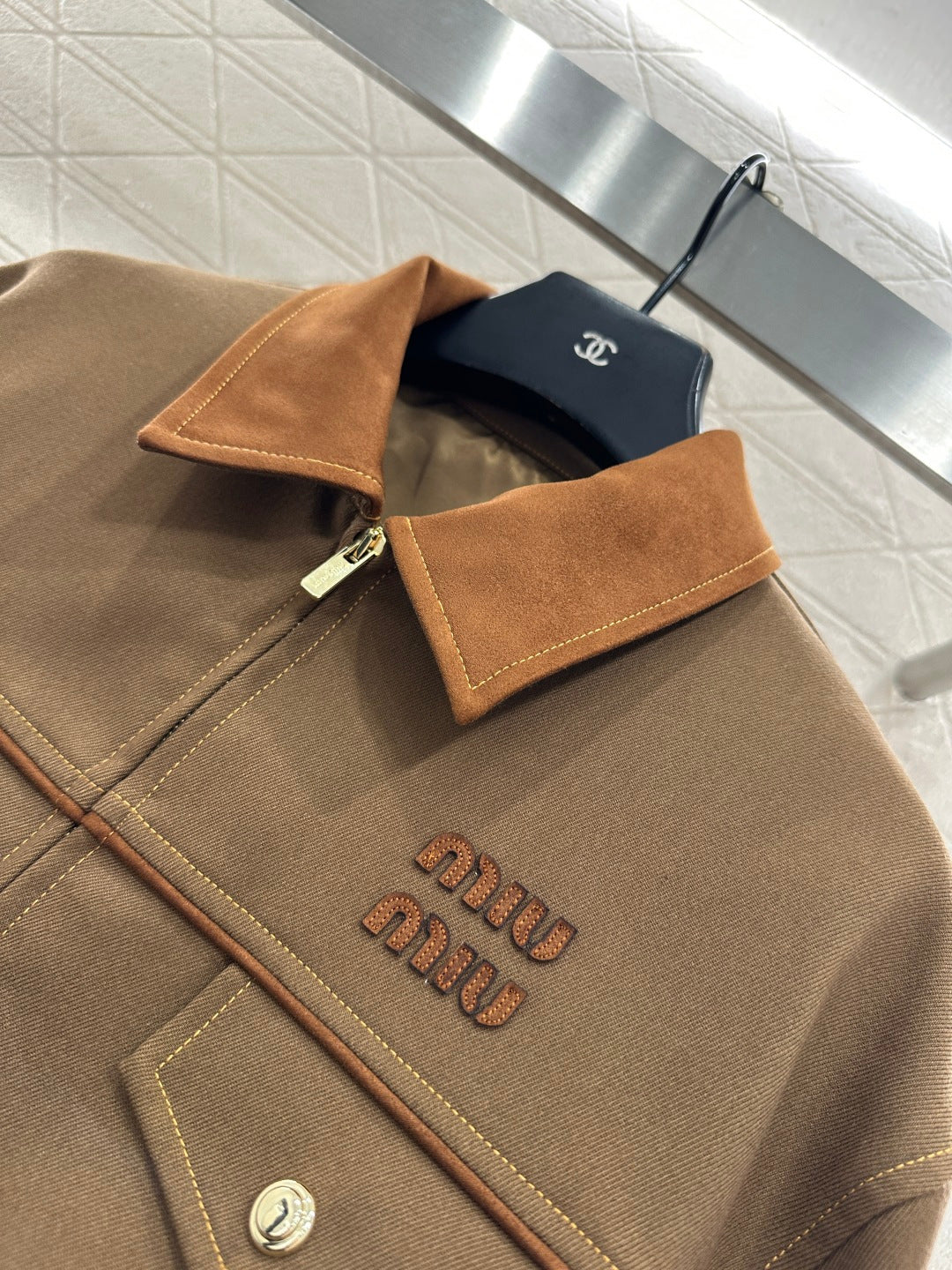 Suede Collar Zip-Up Jacket