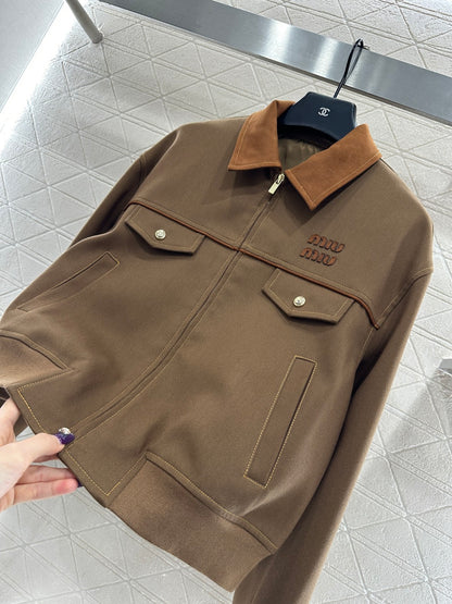 Suede Collar Zip-Up Jacket