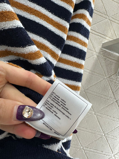 Crew Neck Striped Knit Cardigan