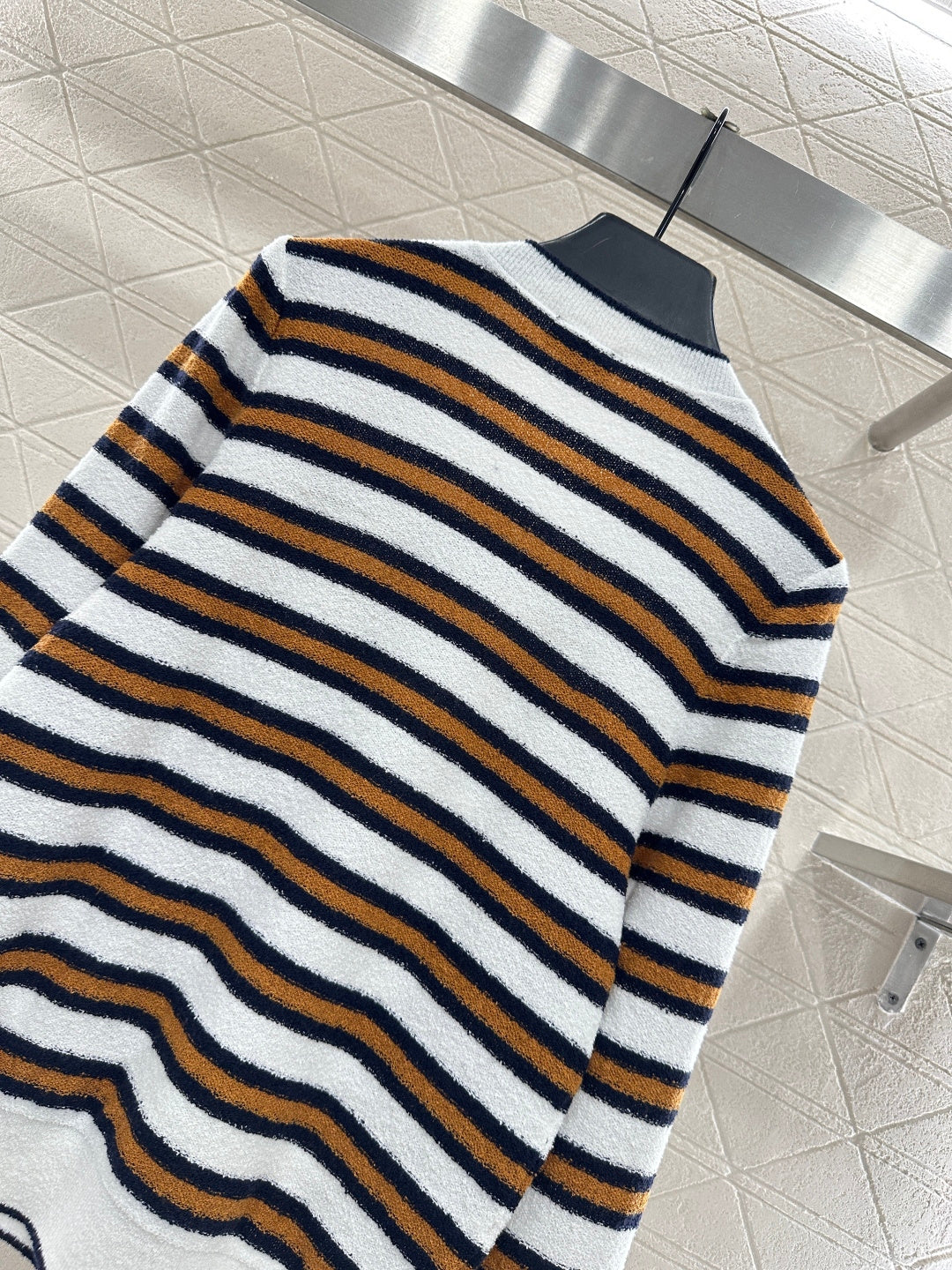 Crew Neck Striped Knit Cardigan