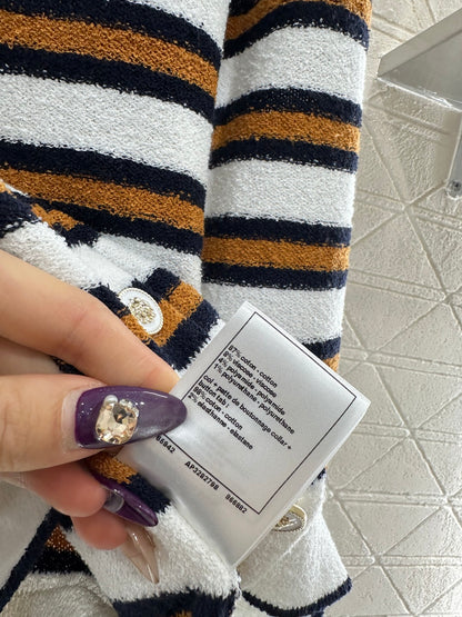 Crew Neck Striped Knit Cardigan