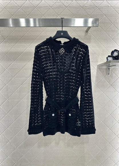 Collared Waist-Defining Sweater Cover-Up