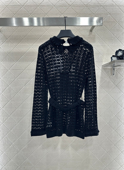 Collared Waist-Defining Sweater Cover-Up