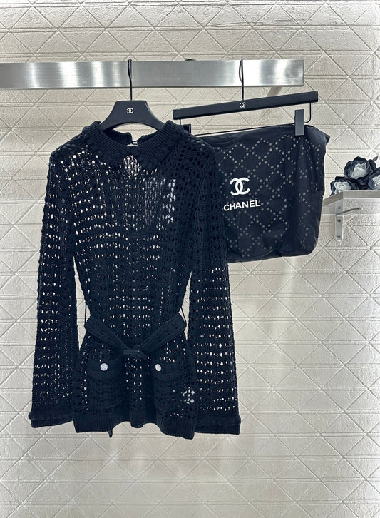 Collared Waist-Defining Sweater Cover-Up
