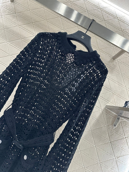 Collared Waist-Defining Sweater Cover-Up