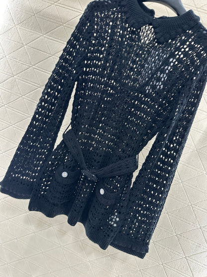 Collared Waist-Defining Sweater Cover-Up