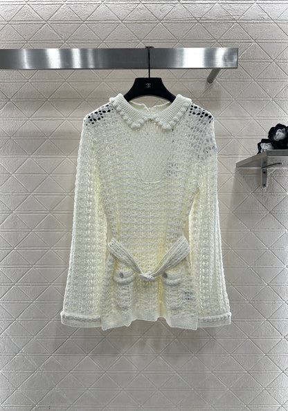 Collared Waist-Defining Sweater Cover-Up
