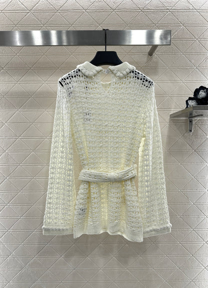 Collared Waist-Defining Sweater Cover-Up