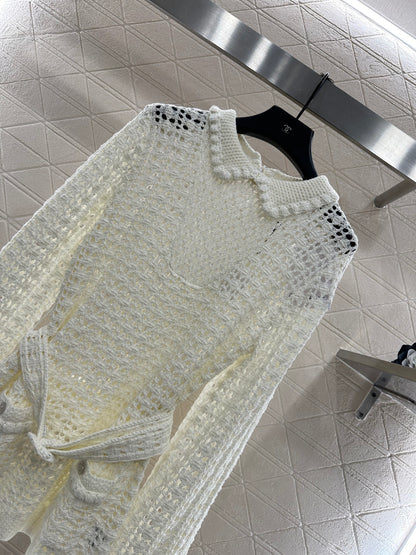 Collared Waist-Defining Sweater Cover-Up