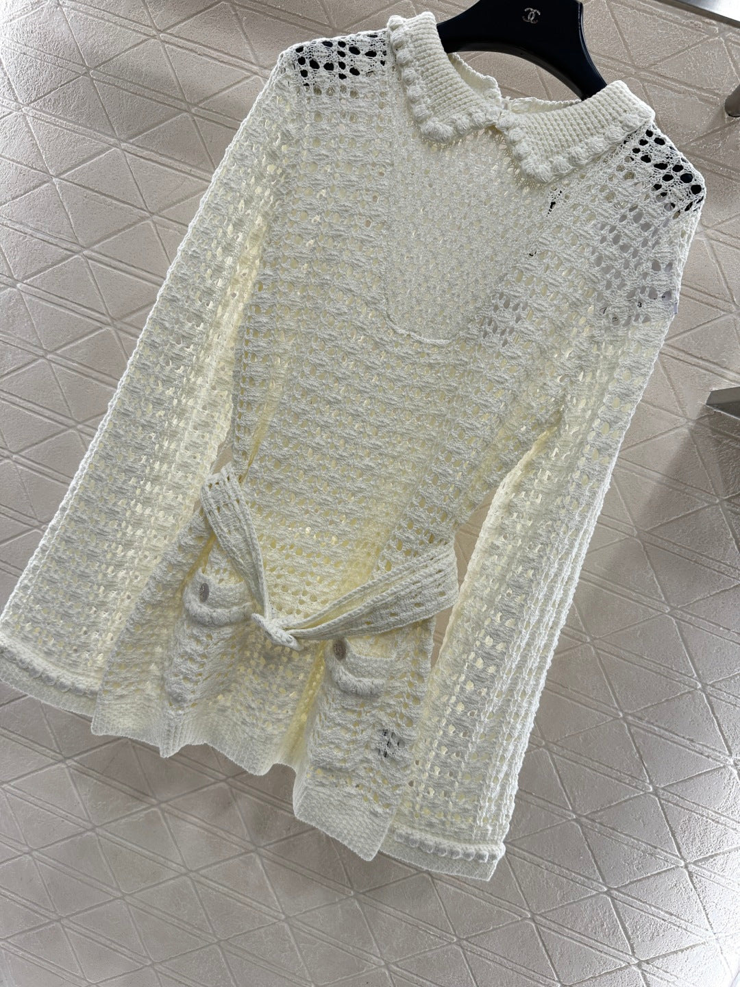 Collared Waist-Defining Sweater Cover-Up