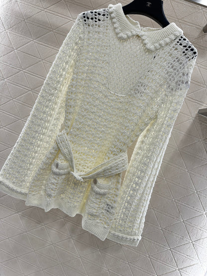 Collared Waist-Defining Sweater Cover-Up