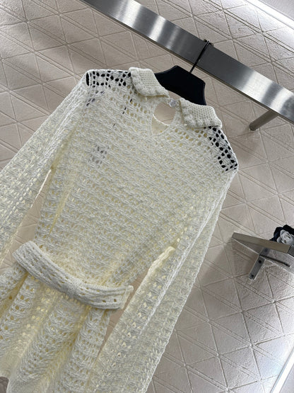 Collared Waist-Defining Sweater Cover-Up