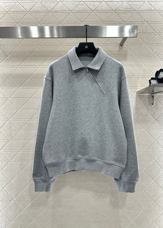 Lolo-front Diagonal Zipper Sweatshirt