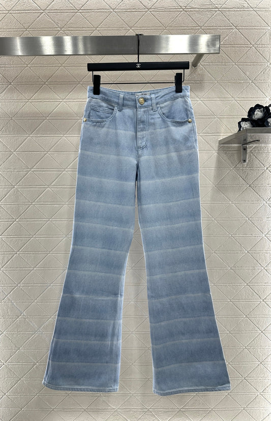 Laser-Dyed Striped Flared Jeans
