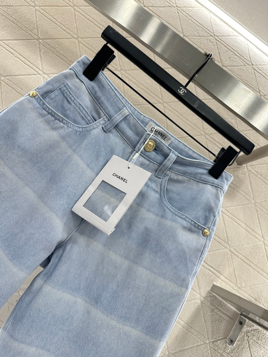 Laser-Dyed Striped Flared Jeans