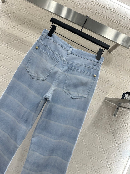 Laser-Dyed Striped Flared Jeans