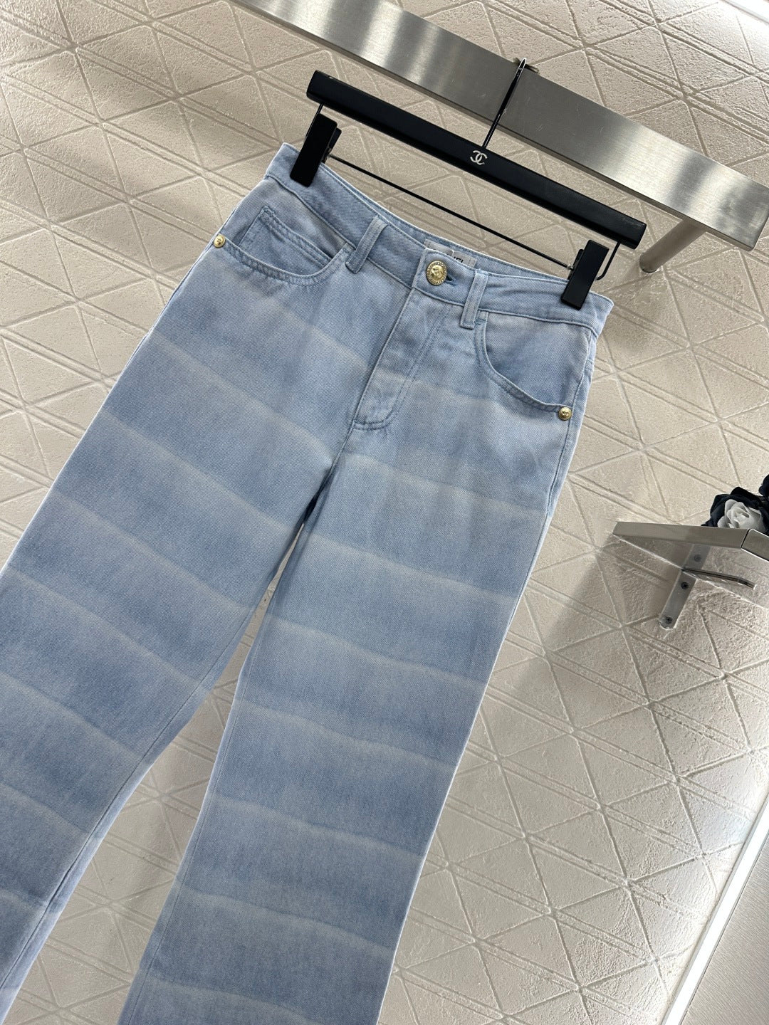 Laser-Dyed Striped Flared Jeans