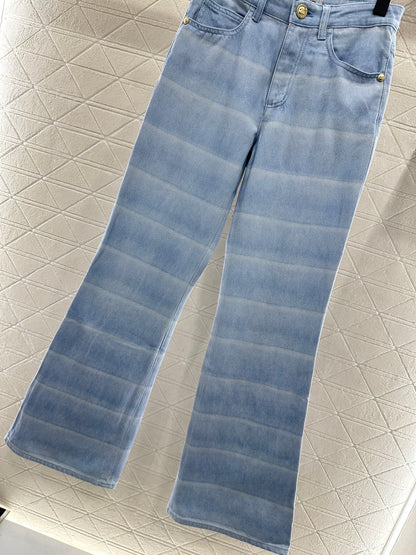 Laser-Dyed Striped Flared Jeans