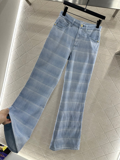 Laser-Dyed Striped Flared Jeans