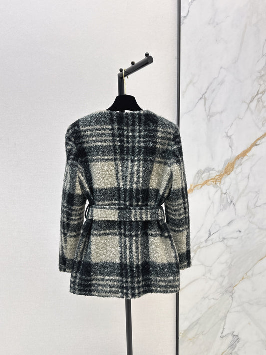 V-neck belted dress coat
